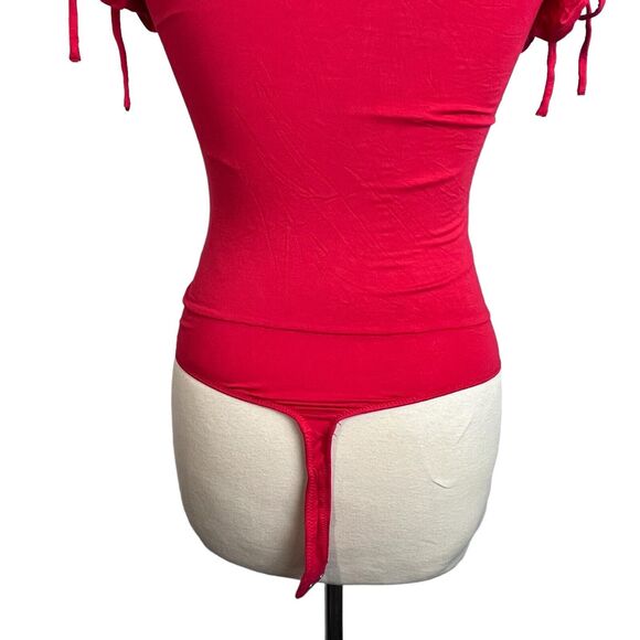 Lovers and Friends Jupiter Bodysuit Size S Red Square Neck Ruched Knit - Picture 13 of 16